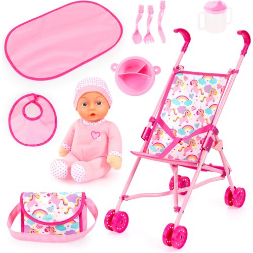 Puppenbuggy BAYER "Set mit Puppe" Puppenwagen rosa (rosa einhorn) Kinder