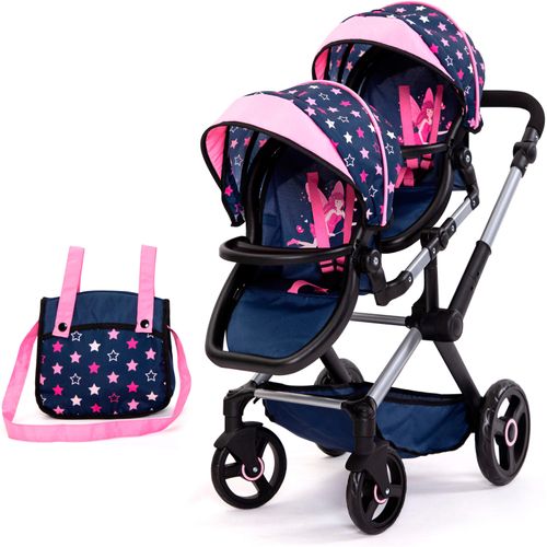 Puppen-Zwillingsbuggy BAYER "Xeo Twin blau/pink" Puppenwagen blau (blau/pink) Kinder mit Wickeltasche