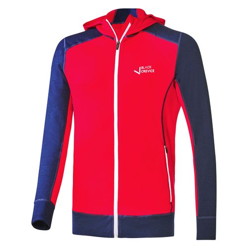 BLACK CREVICE - Herren Merino Kapuzenjacke | Mulesingfrei | Farbe: Blau/Rot | Größe: L