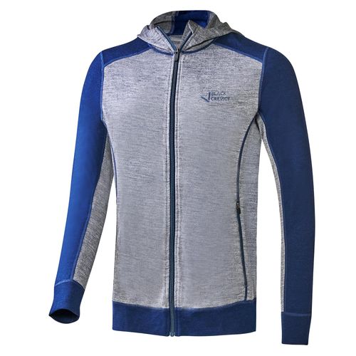 BLACK CREVICE - Herren Merino Kapuzenjacke | Mulesingfrei | Farbe: Blau/Grau | Größe: L