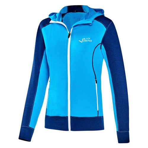 BLACK CREVICE - Damen Merino Kapuzenjacke | Mulesingfrei | Farbe: Blau/Türkis | Größe: 42