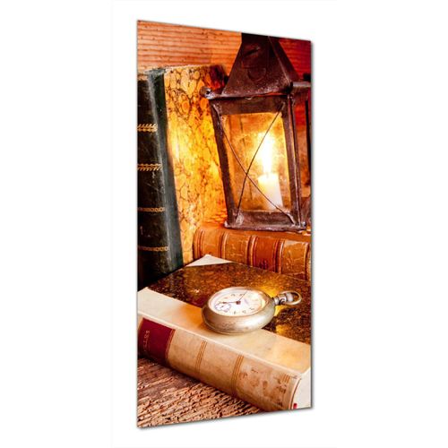 Wallario selbstklebende Duschrückwand 90 x 200 cm mit Motiv Antike Laterne mit Kerze alten Büchern und Taschenuhr - Wandverkleidung mit Hochglanzlaminat in Glasoptik