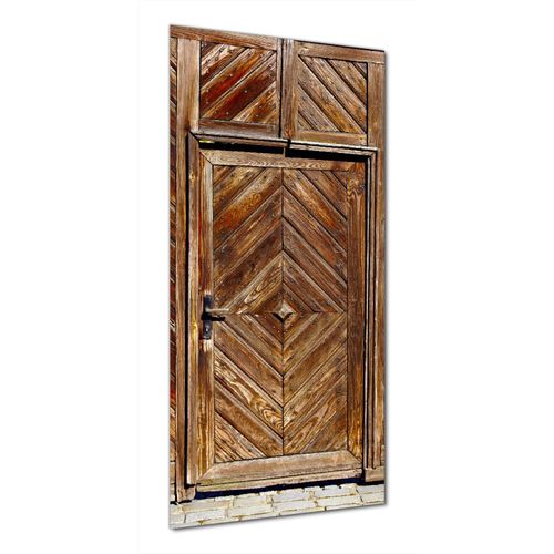 Wallario selbstklebende Duschrückwand 80 x 190 cm mit Motiv Alte Holztür mit diagonalem Muster - Wandverkleidung mit Hochglanzlaminat in Glasoptik