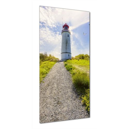 Wallario selbstklebende Duschrückwand 80 x 200 cm mit Motiv Leuchtturm auf Hiddensee bei Sonnenschein - Wandverkleidung mit Hochglanzlaminat in Glasoptik