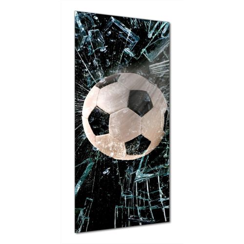 Wallario selbstklebende Duschrückwand 90 x 180 cm mit Motiv Fußball - im Fenster, Splitter und Glas - Wandverkleidung mit Hochglanzlaminat in Glasoptik