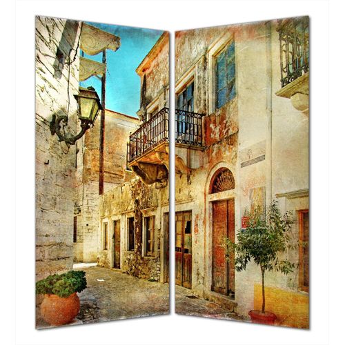 Wallario selbstklebende Duschrückwand 180 x 180 cm mit Motiv Gasse im Süden, Urlaub in Griechenland - Wandverkleidung mit Hochglanzlaminat in Glasoptik