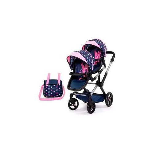 Puppen-Zwillingsbuggy BAYER "Xeo Twin blau/pink" Puppenwagen blau (blau/pink) Kinder mit Wickeltasche