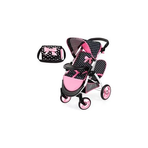 Puppen-Zwillingsbuggy BAYER "Twin Star, schwarz" Puppenwagen schwarz Kinder mit Wickeltasche