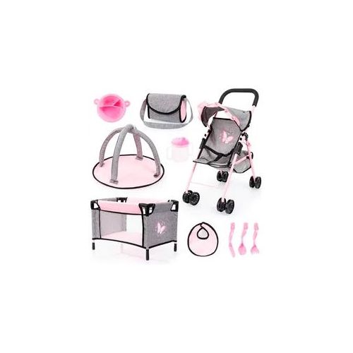 Puppenbuggy BAYER "Set mit Reisebett" Puppenwagen rosa (grau/rosa schmetterling) Kinder