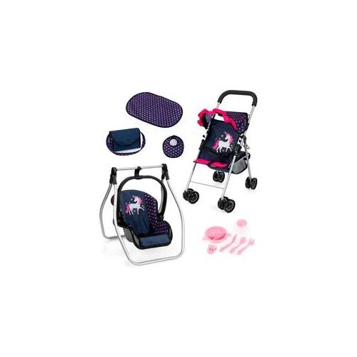 Puppenbuggy BAYER "Set mit Tasche" Puppenwagen bunt (blau/pink) Kinder