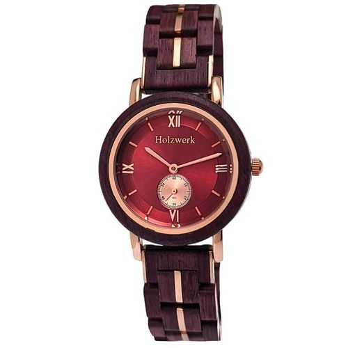 Holzwerk BURSCHEID kleine Damen Holz Armband Uhr in lila braun, rose gold & rot