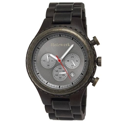 Holzwerk ISERLOHN Herren Holz Uhr Chronograph mit Datum in schwarz, grau, silber