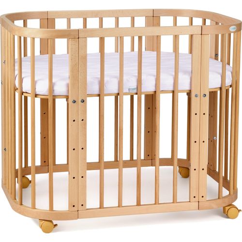 Babybett, Beistellbett aus Holz, 5in1 mit Matratze, Belüftet,Ohne Stoffset,Holz natur