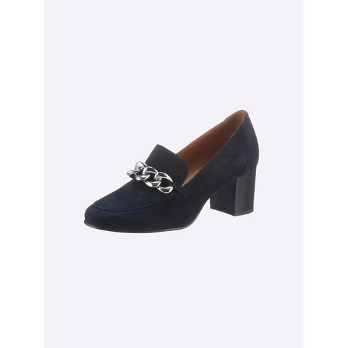 Pumps HEINE, Damen, Gr. 36, blau (marine), Leder, Veloursleder, modisch, Schuhe