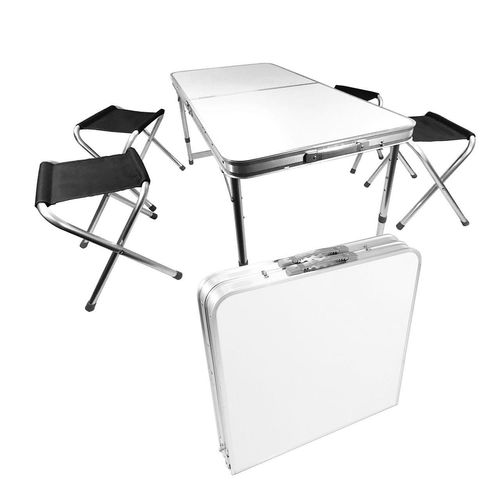 Campingtisch Set 5-teilig, Klapptisch mit 4 Camping Hocker