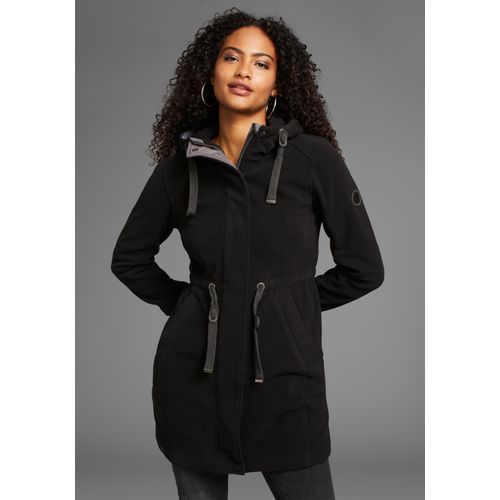 Fleecejacke KANGAROOS, Damen, Gr. 38, schwarz, Fleece, Obermaterial: 100% Polyester, unifarben, casual, figurumspielend, Rundhals, Langarm angesetztes Bündchen, Jacken, mit Kapuze, aus Fleece, mit Kordelzug, mit 2-Wege-Reißverschluss