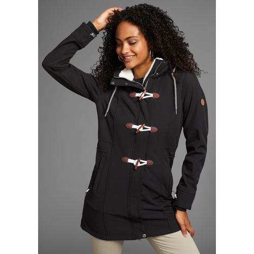 Softshelljacke KANGAROOS, Damen, Gr. 44, schwarz, Obermaterial: 96% Polyester, 4% Elasthan. Fellimitat: 100% Polyester. Futter: 100% Polyester, casual, figurumspielend normal, Langarm Windstopperbündchen, Jacken, figurbetonte Passform, normaler Schnitt, mit abnehmbarer Kapuze