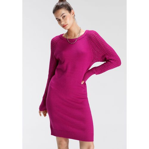 Strickkleid TAMARIS, Damen, Gr. 46, N-Gr, lila (beere melange), Strick, Obermaterial: 50% Viskose, 28% Polyester, 22% Polyamid, feminin, figurbetont ca. Mitte Oberschenkel, Rundhals, Langarm Raglanärmel Strickbündchen, Kleider, bis Mitte des Oberschenkels, modern, aus Viskosemischung, Langarm