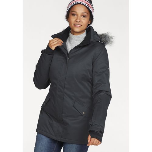 Skijacke POLARINO, Damen, Gr. 44, schwarz, Web, Obermaterial: 100% Polyester. Futter: 100% Polyester. Besatz: 100% Polyester. Wattierung: 100% Polyester, unifarben, sportlich, hüftlang, Langarm angesetztes Bündchen mit verstellbarem Klettverschluss,mit Windstopper,mit Daumenlöchern, Jacken, wasserdicht, winddicht, atmungsaktiv, schnell trocknend