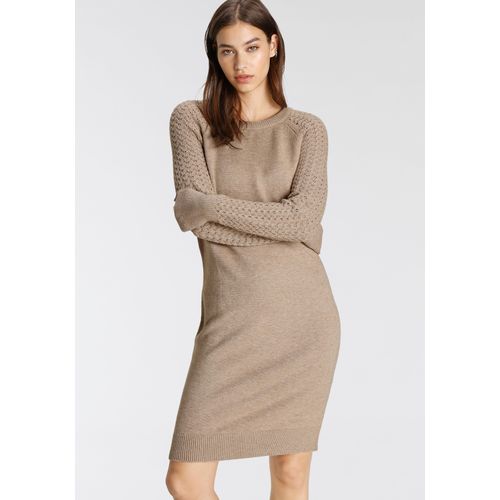 Strickkleid TAMARIS, Damen, Gr. 46, N-Gr, beige (sand melange), Strick, Obermaterial: 50% Viskose, 28% Polyester, 22% Polyamid, feminin, figurbetont ca. Mitte Oberschenkel, Rundhals, Langarm Raglanärmel Strickbündchen, Kleider, bis Mitte des Oberschenkels, modern, aus Viskosemischung, Langarm
