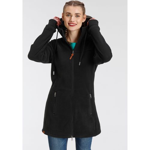 Fleecejacke KANGAROOS, Damen, Gr. 50, schwarz, Fleece, Obermaterial: 100% Polyester, kontrastfarbene Details, casual, figurbetont Po-bedeckend, Langarm mit Daumenlöchern, Jacken, figurbetonter Schnitt, mit Kapuze, mit 2-Wege-Reißverschluss