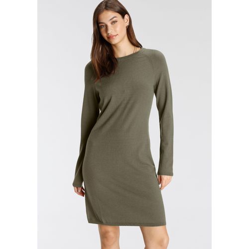 Strickkleid TAMARIS, Damen, Gr. 40, N-Gr, grün (khaki melange), Feinstrick, Obermaterial: 50% Viskose, 28% Polyester, 22% Polyamid, Basic, figurumspielend ca. Mitte Oberschenkel, Rundhals, Langarm Raglanärmel, Kleider Etuikleid, kurzes Kleid, figurumspielend, aus Viskosemischung