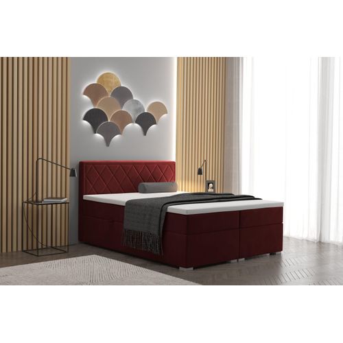 Kaiser Möbel Boxspringbett mit bettkasten und matratze + topper SEVILLA Rotwein 140x200cm