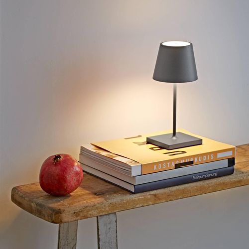 LED-Akkutischlampe Nuindie mini, USB, grafit, IP54, dimmbar