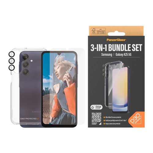 PanzerGlass Displayschutzglas »3-in-1 Bundle Set Screen Protector + Kameraschutz + Case«, für Samsung Galaxy A24 5G, Screen Protector, Camera Lens Protector, D3O Protected HardCase