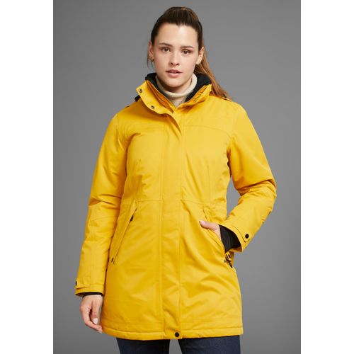 Wintermantel MAIER SPORTS, Damen, Gr. 42, gold (nugget gold), Obermaterial: 100% Polyester, sportlich, hoch geschlossener Ausschnitt, Langarm Windstopperbündchen mit Druckknöpfen, Mäntel, wasserdicht