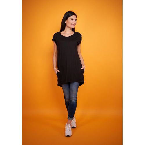 Longshirt SEIDEL MODEN, Damen, Gr. 38, schwarz, Jersey, Obermaterial: 95% Viskose, 5% Elasthan, unifarben, casual, normal hüftbedeckend, Rundhals, Langarm angeschnitten eingefasste Kante, Shirts, MADE IN GERMANY