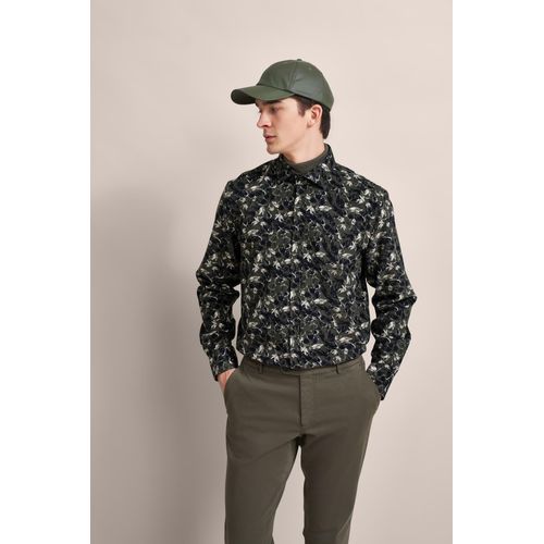 Langarmhemd BUGATTI, Herren, Gr. XXL, Normalgrößen, grün (oliv), 100% Baumwolle, unifarben, casual, normal, Langarm 2-Knopf-Manschette, Hemden, mit grafischem Print