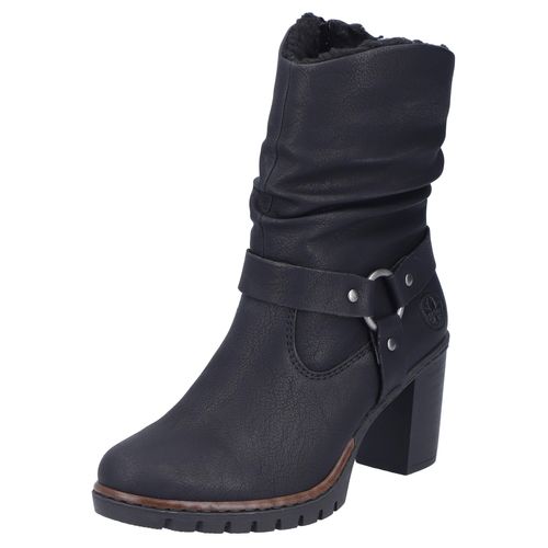 Westernstiefelette RIEKER, Damen, Gr. 42, schwarz, Lederimitat, unifarben, modisch, Schuhe, Biker-Stiefelette, Blockabsatz, Warmfutter, mit gerafftem Schaft