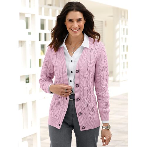 Strickjacke INSPIRATIONEN, Damen, Gr. 44, rosa (rosé), 50% Baumwolle, 50% Polyacryl, unifarben, Langarm, Strickjacken
