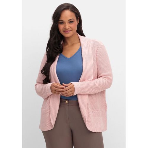 Strickjacke SHEEGO "Große Größen" Gr. 44, rosa (rosenquartz) Damen Strickjacken mit Schalkragen