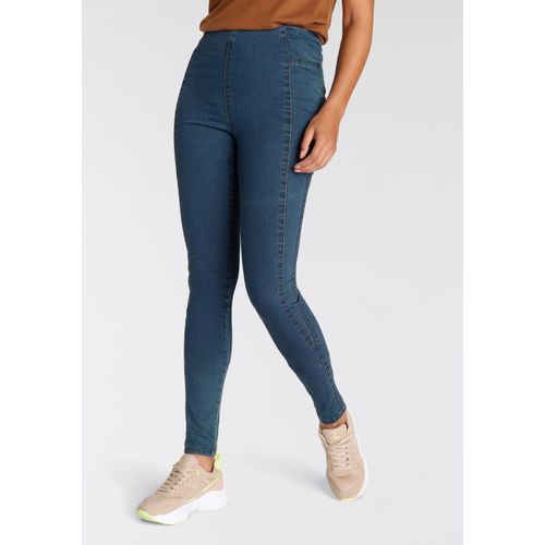 Jeansjeggings ARIZONA Gr. 44, N-Gr, blau (blue washed) Damen Jeans extra-eng geschnittene Beinform, hohe Leibhöhe