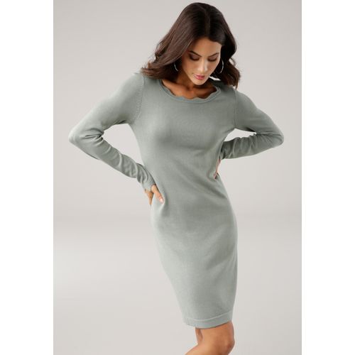 Strickkleid LAURA SCOTT, Damen, Gr. 42, N-Gr, grün (mint, melange), Strick, Obermaterial: 70% Viskose, 30% Polyamid, feminin, figurbetont mini, Rundhals, Langarm, Kleider, kurzes Kleid, figurbetont, aus Viskosemischung, langärmlig