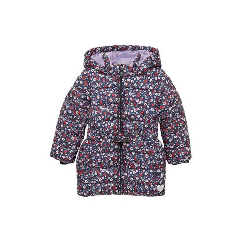 Outdoorjacke S.OLIVER JUNIOR Gr. 122, blau (navy aop) Mädchen Jacken mit All-Over Print und Kapuze