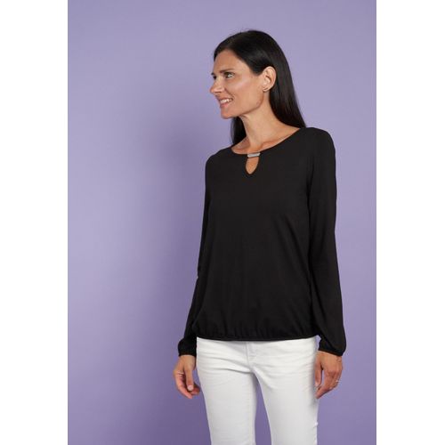 Langarmshirt SEIDEL MODEN, Damen, Gr. 50, schwarz, Obermaterial: 95% Viskose, 5% Elasthan, unifarben, casual, regular fit taillenbedeckt, Rundhals, Langarm elastischer Bund, Shirts, mit Tropfenausschnitt, MADE IN GERMANY