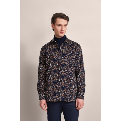 Langarmhemd BUGATTI, Herren, Gr. XL, Normalgrößen, blau (marine), 100% Baumwolle, unifarben, casual, normal, Langarm 2-Knopf-Manschette, Hemden, mit grafischem Print