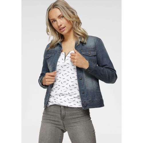 Jeansjacke ARIZONA, Damen, Gr. 38, blau (blau, used), Denim/Jeans, Obermaterial: 97% Baumwolle, 3% Elasthan, used, Basic, sehr figurbetont kurz, Langarm, Jacken, aus Baumwollmischung, figurbetont, kurz geschnitten