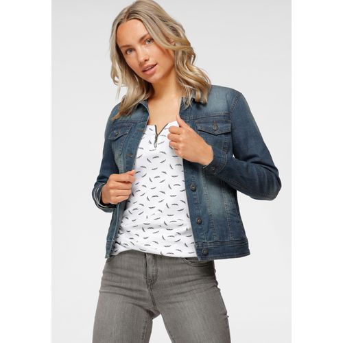 Jeansjacke ARIZONA, Damen, Gr. 44, blau (blau, used), Denim/Jeans, Obermaterial: 97% Baumwolle, 3% Elasthan, used, Basic, sehr figurbetont kurz, Langarm, Jacken, aus Baumwollmischung, figurbetont, kurz geschnitten