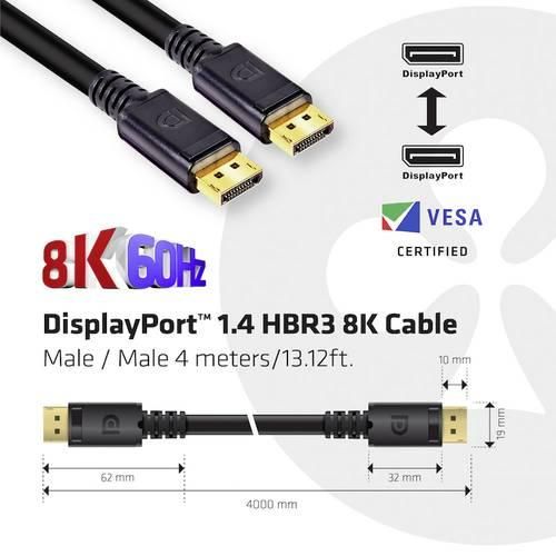 club3D DisplayPort Anschlusskabel DisplayPort Stecker, DisplayPort Stecker 4.00 m Schwarz CAC-1069B 8K UHD DisplayPort-Kabel