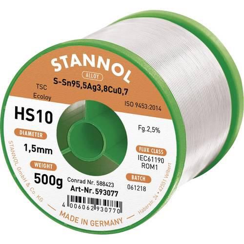 Stannol HS10 2510 Lötzinn, bleifrei Spule Sn95,5Ag3,8Cu0,7 ROM1 500 g 1.5 mm