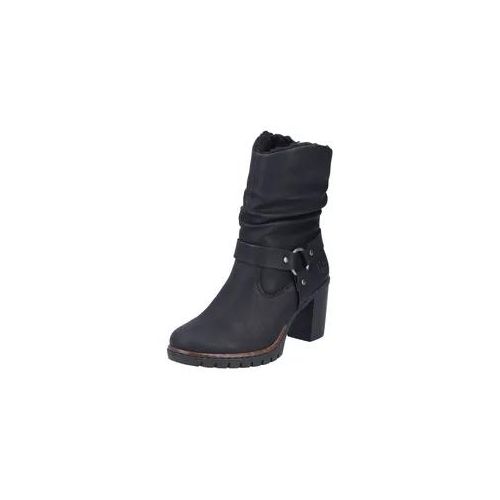 Westernstiefelette RIEKER Gr. 38, schwarz Damen Schuhe Biker-Stiefelette, Blockabsatz, Warmfutter, mit gerafftem Schaft