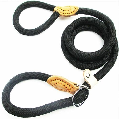 Dolaso - 1,5 m Nylon-Hundeleine, schwarze Seil-Hundeleine, Seil-Hundeleine, Hundetrainingsleine, Schiebeleine, Hunde-Lasso-Leine, Hundeleinenhalsband