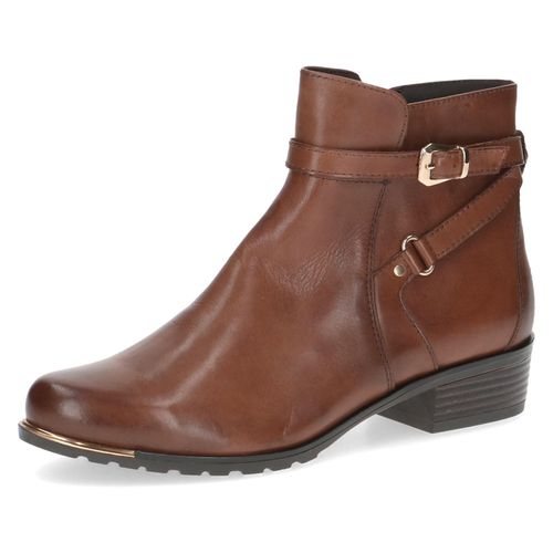 Stiefelette CAPRICE Gr. 38,5, braun (braun, cognac used) Damen Schuhe Blockabsatz, Boots mit Zierschnalle und Zierriemchen