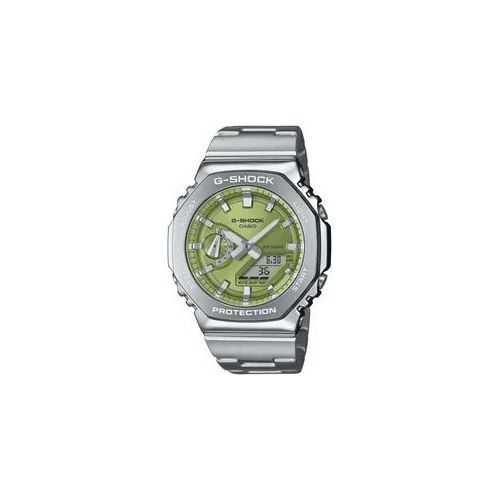 Chronograph CASIO G-SHOCK Armbanduhren silberfarben-grün, grau Herren Quarzuhr, Armbanduhr, Herrenuhr, Edelstahlarmband, Stoppfunktion