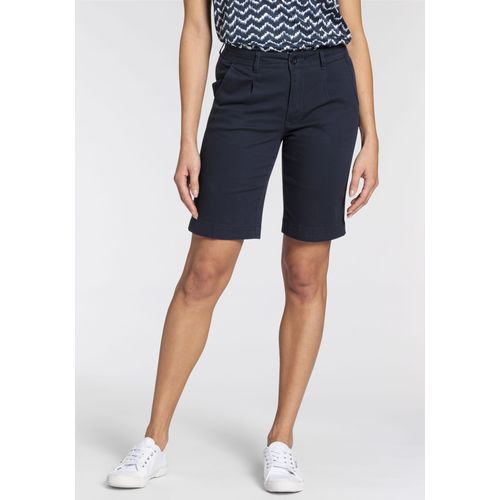 Bermudas BOYSEN'S, Damen, Gr. 44, N-Gr, blau (marine), Web, Obermaterial: 98% Baumwolle, 2% Elasthan, unifarben, feminin, figurbetont kniefrei, Hosen, mit Buntfalten in bequemer Form - NEUE KOLLEKTION