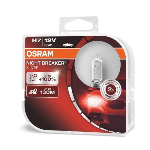 OSRAM NIGHT BREAKER® SILVER H7 Duobox Glühlampe, Fernscheinwerfer,Glühlampe, Hauptscheinwerfer,Glühlampe, Nebelscheinwerfer,Glühlampe, Tagfahrleuchte,